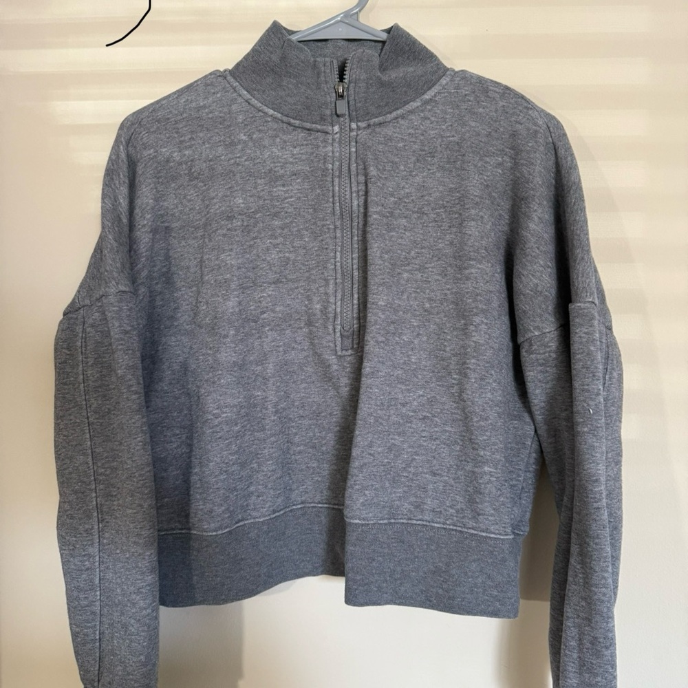 Fabletics Gray Cowl Neck Sweater with Half-Zip and Cropped Length